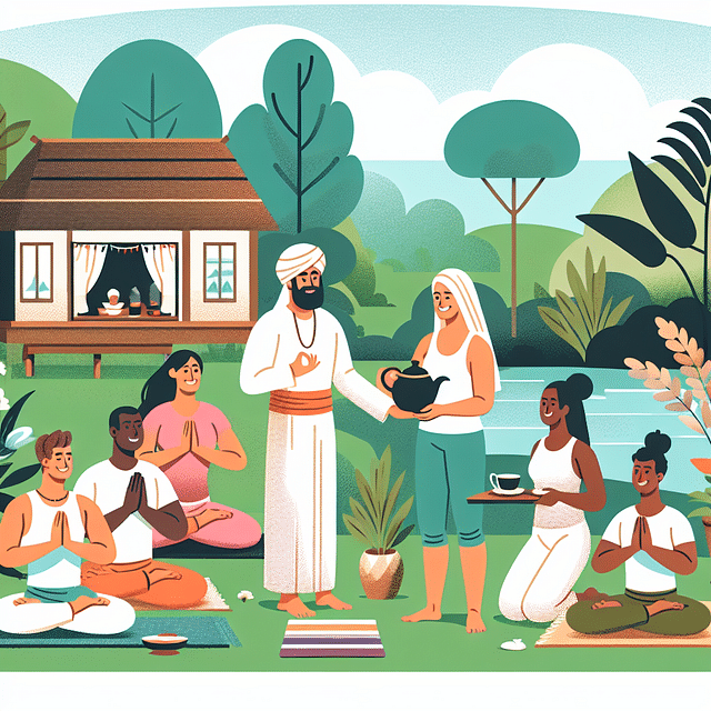 yoga retreat staff interacting with local community members