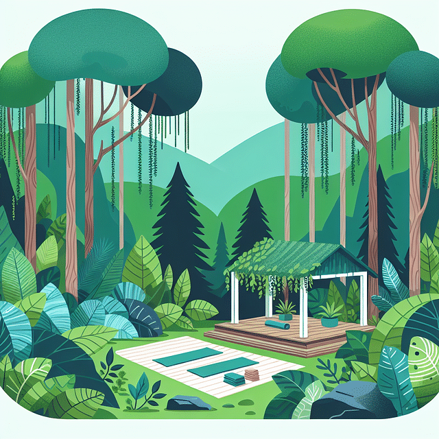 serene yoga retreat in a lush forest