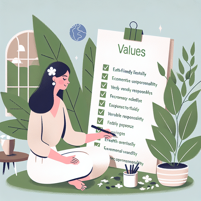 person writing a list of eco-friendly values