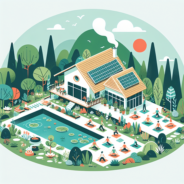 yoga retreat surrounded by nature with solar panels
