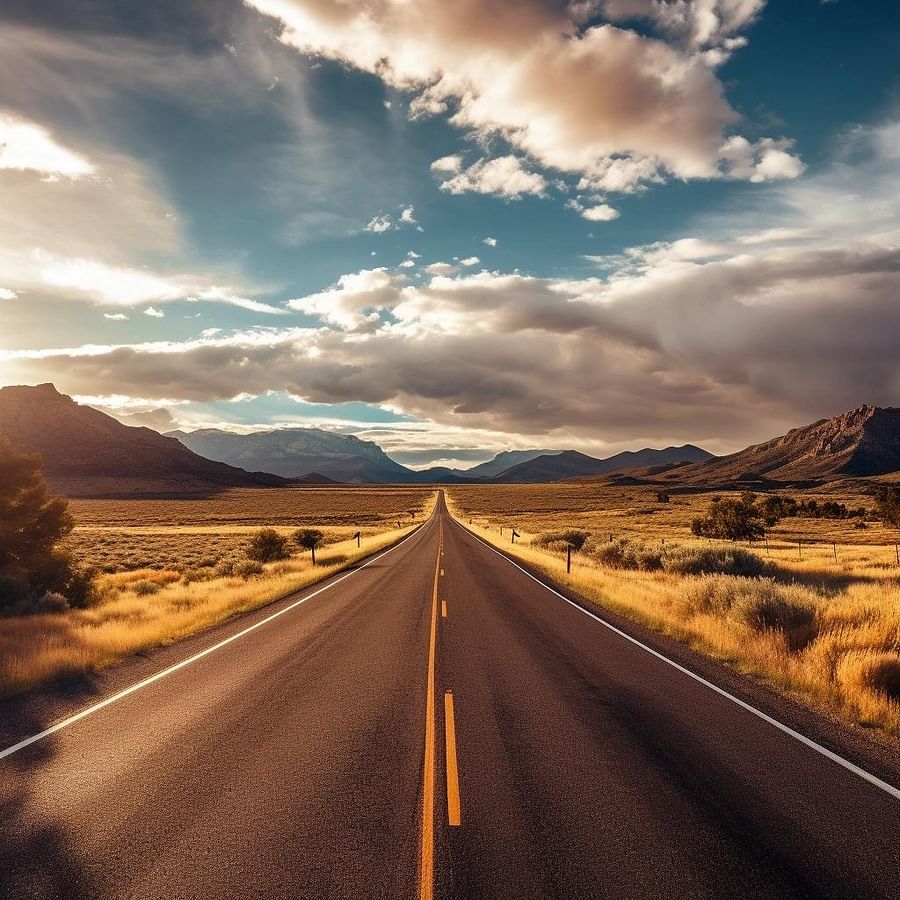 A scenic view of a sustainable road trip destination