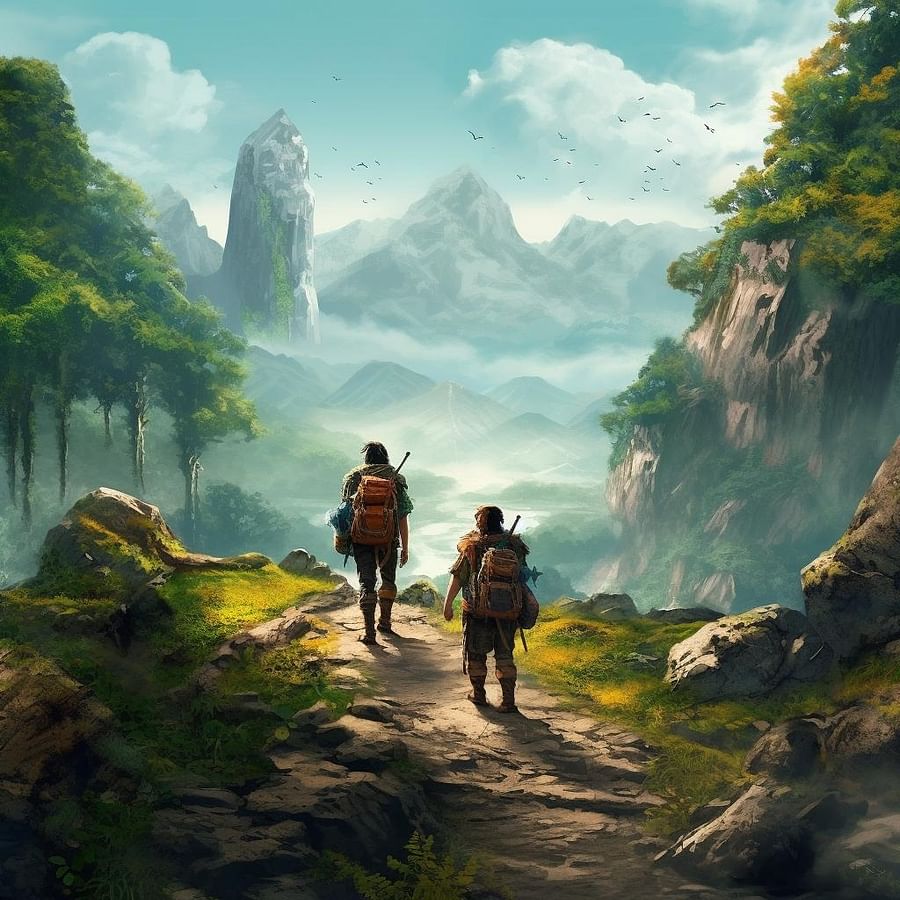 Travelers enjoying a low-impact journey in a beautiful natural setting