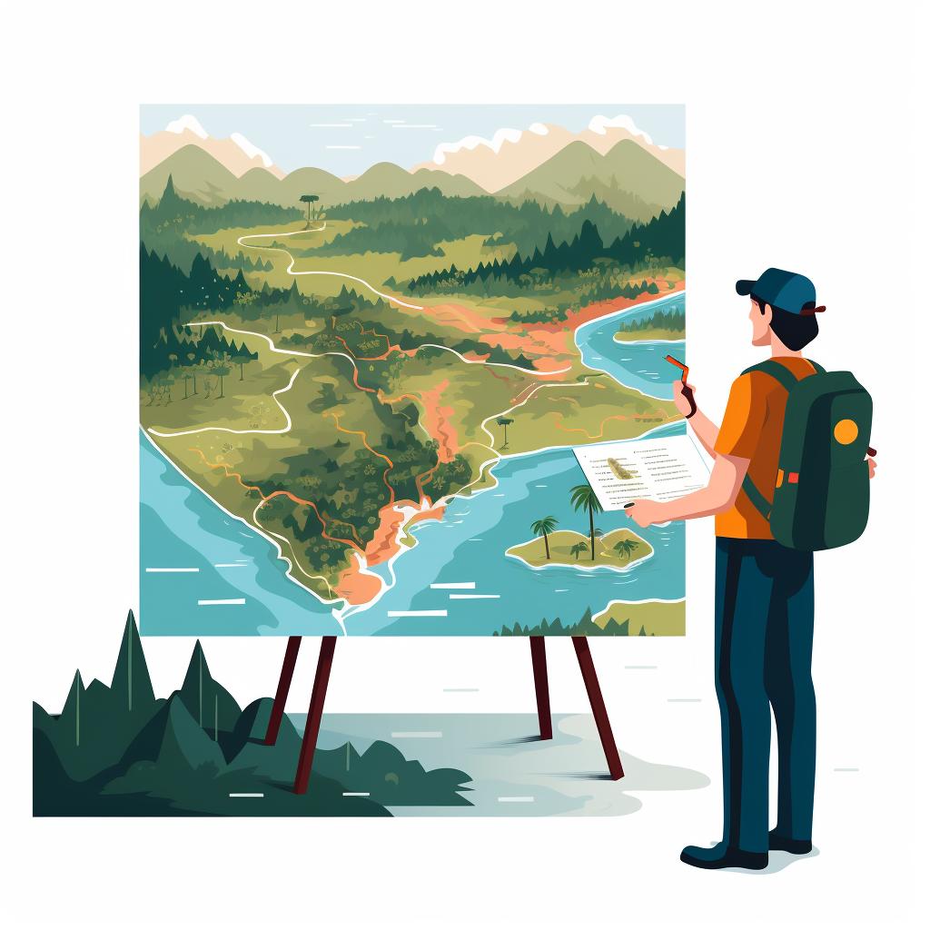 A tourist planning activities on a map of the Amazon Basin
